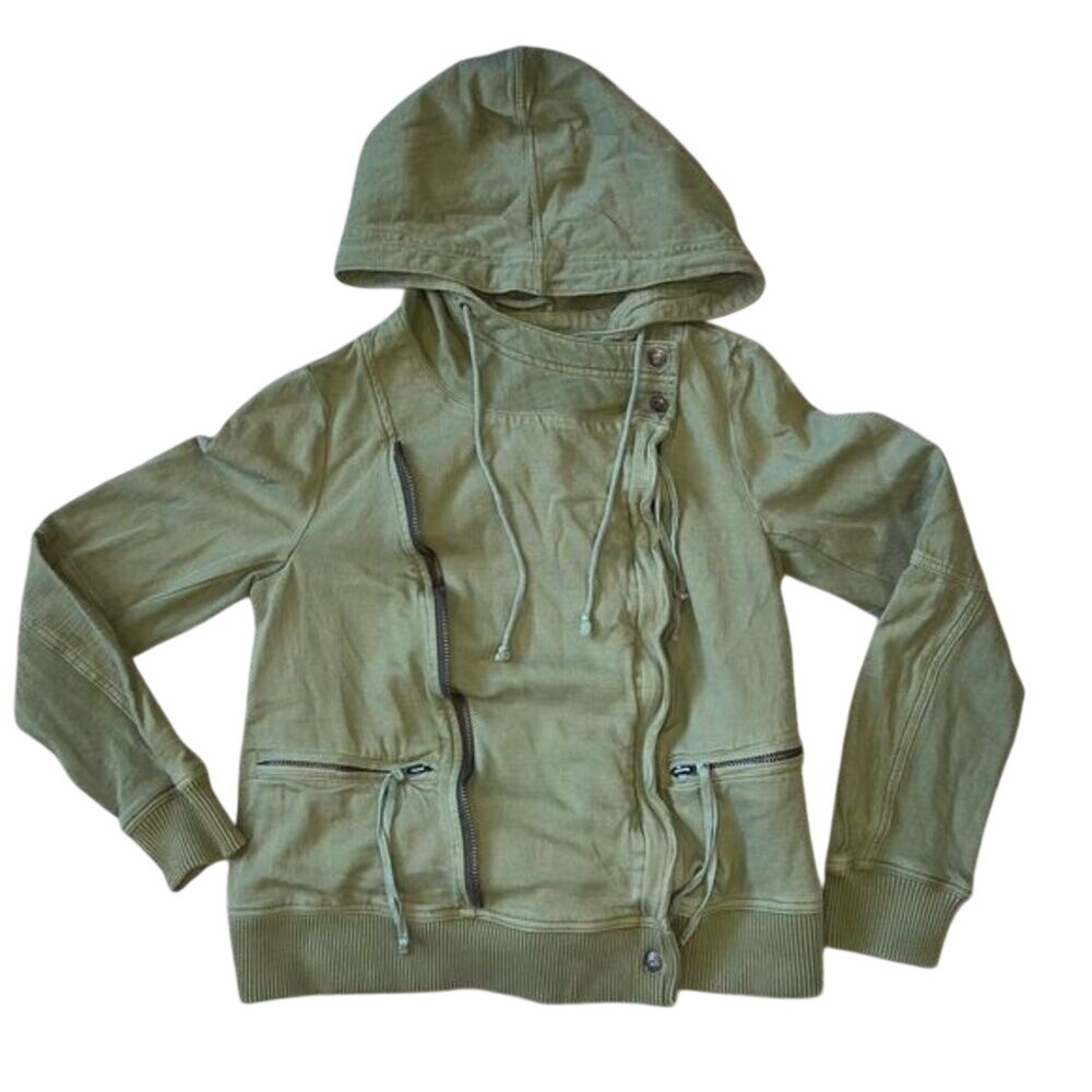 Free‎ People Carmen Moto Jacket Cotton Hooded Olive Green Size Small
